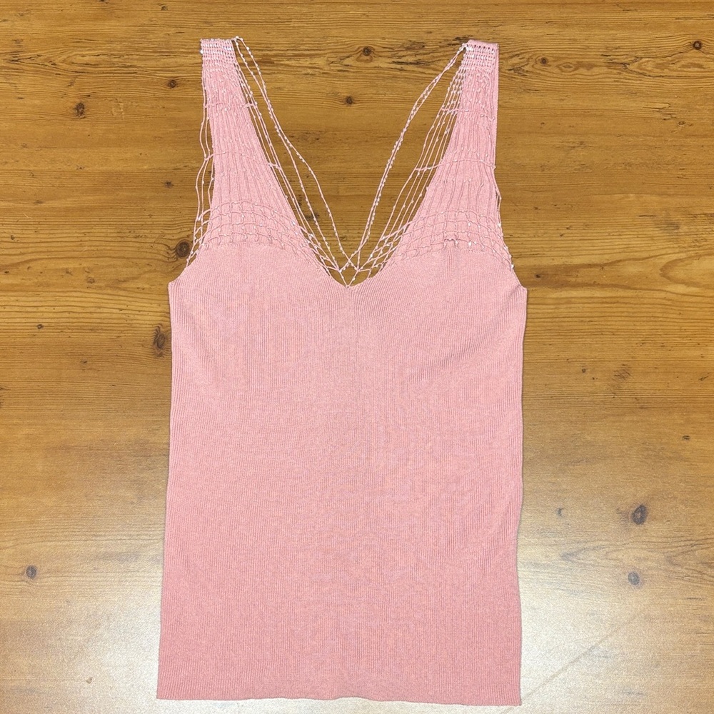 BCBGMaxAzria Pink Knit Beaded Tank Top‎